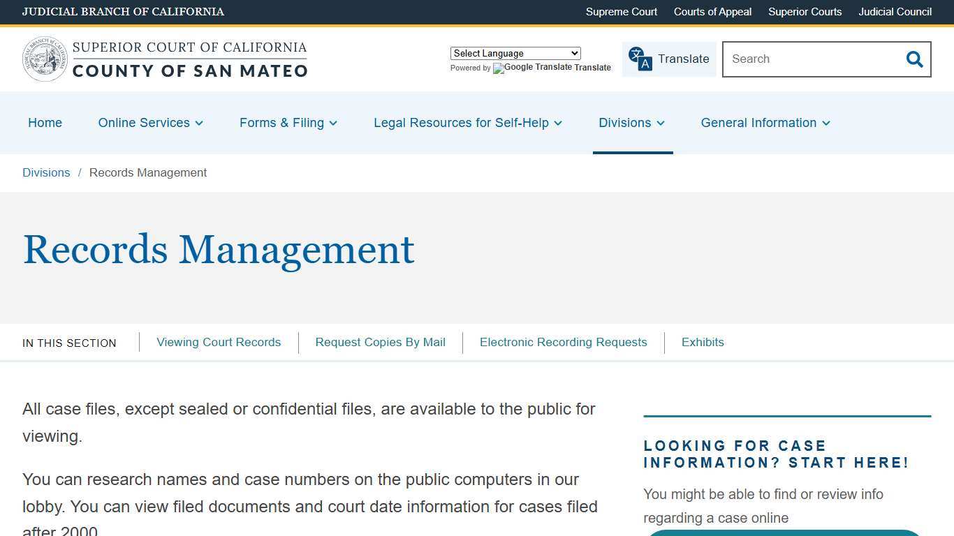 Records Management | Superior Court of California | County of San Mateo