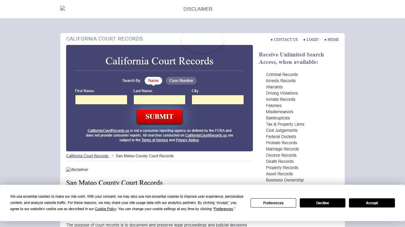 San Mateo County Court Records | CaliforniaCourtRecords.us