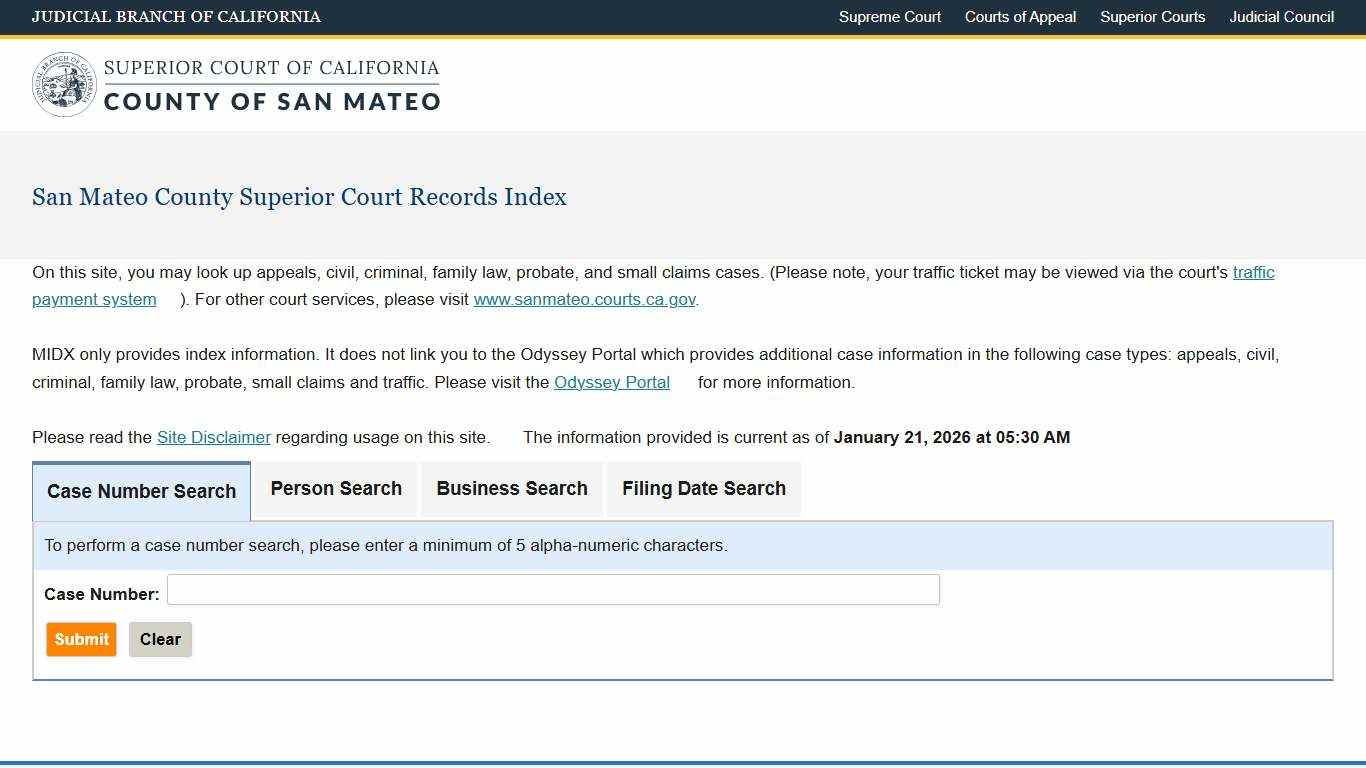 San Mateo County Superior Court Records Index | San Mateo Superior Court