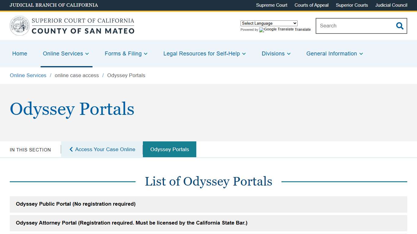 Odyssey Portals | Superior Court of California | County of San Mateo