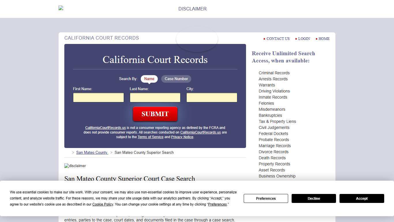 San Mateo County Superior Court Records | CaliforniaCourtRecords.us